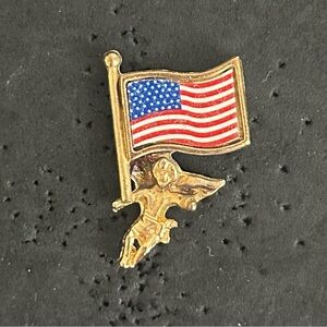 VTG American Flag Patriotic Angel Cherub FAF Inc USA Gold Tone Enamel Lapel Pin